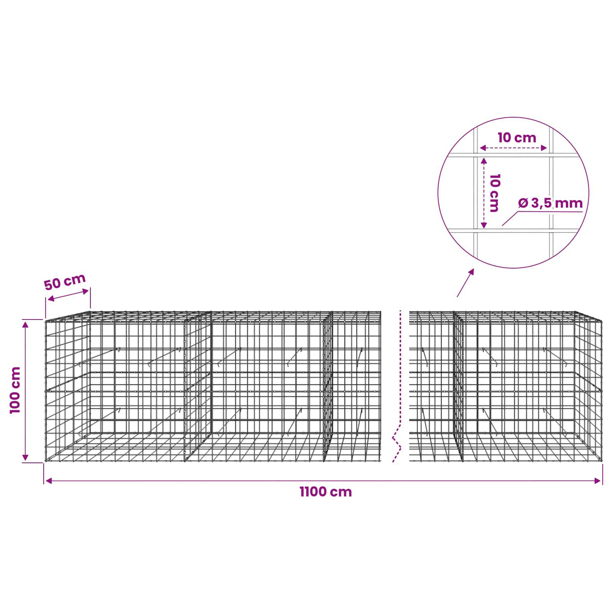 Gabion with 3.5 mm Wire and 10x10 cm Mesh 1100x50x100 cm