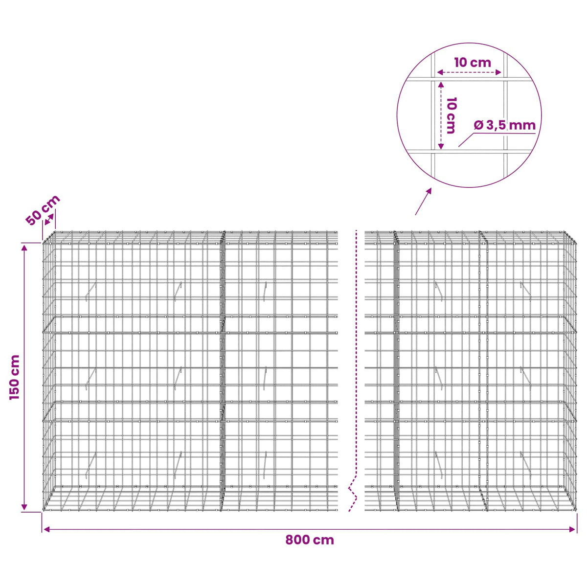 Gabion with 3.5 mm Wire and 10x10 cm Mesh 800x50x150 cm
