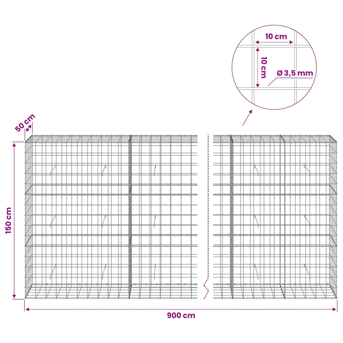 Gabion with 3.5 mm Wire and 10x10 cm Mesh 900x50x150 cm
