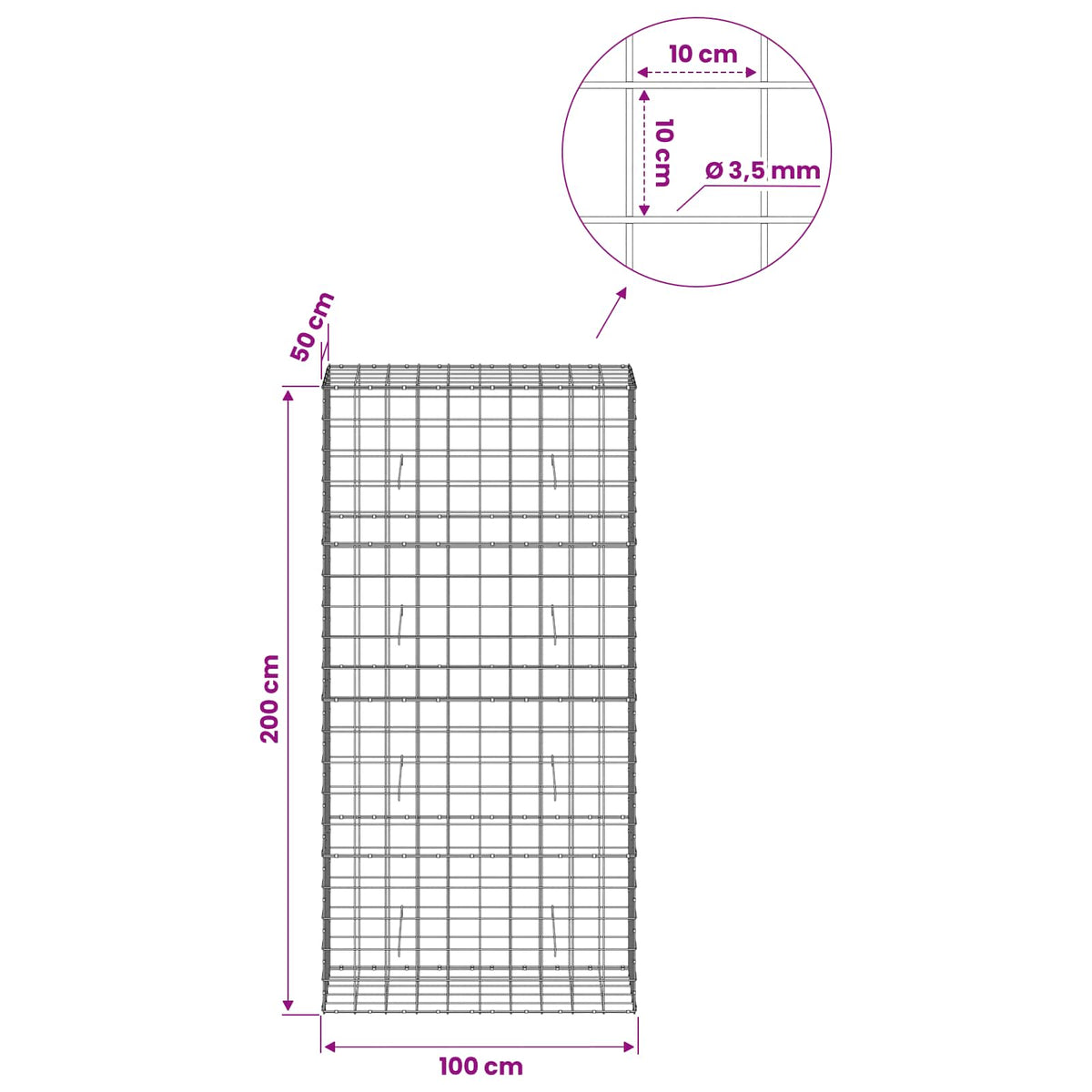 Gabion with 3.5 mm Wire and 10x10 cm Mesh 100x50x200 cm