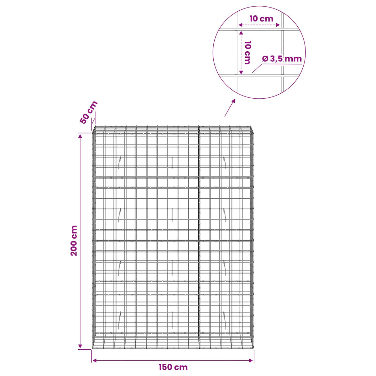 Gabion with 3.5 mm Wire and 10x10 cm Mesh 150x50x200 cm