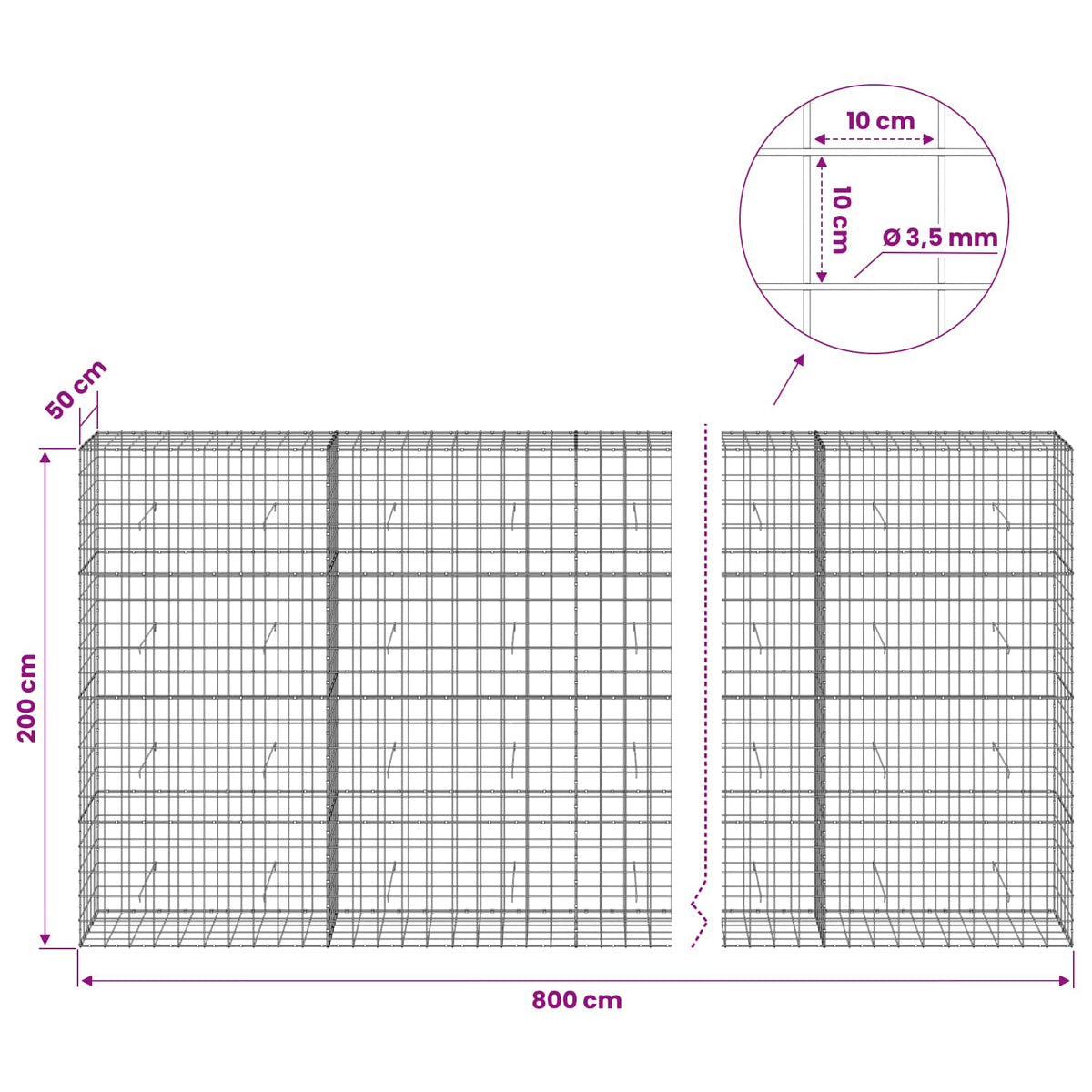 Gabion with 3.5 mm Wire and 10x10 cm Mesh 800x50x200 cm