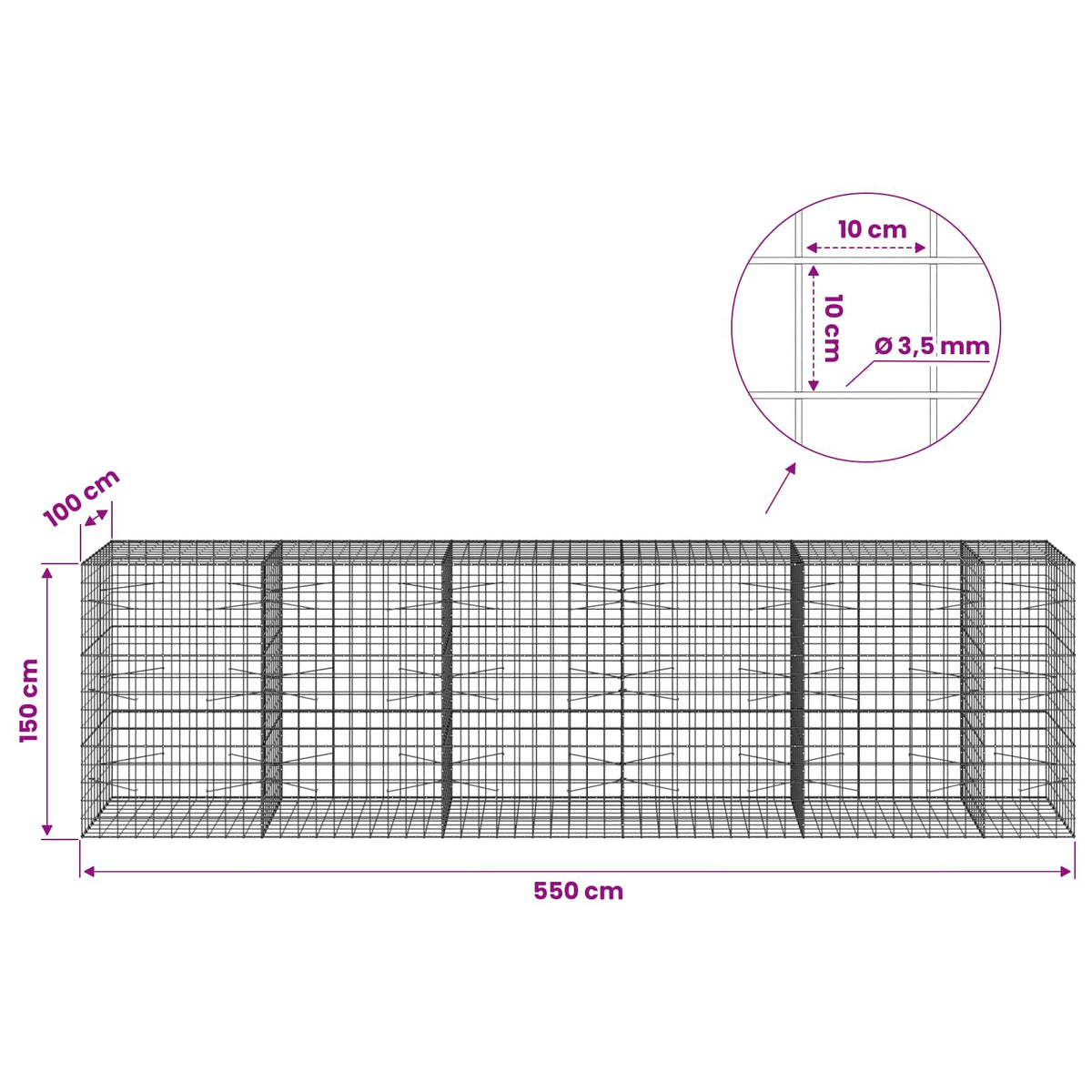 Gabion with 3.5 mm Wire and 10x10 cm Mesh 550x100x150 cm