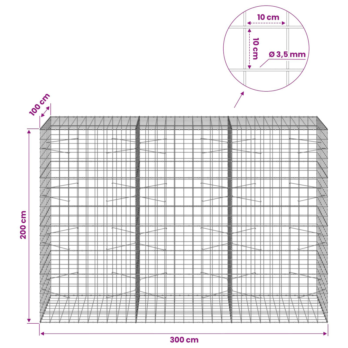 Gabion with 3.5 mm Wire and 10x10 cm Mesh 300x100x200 cm