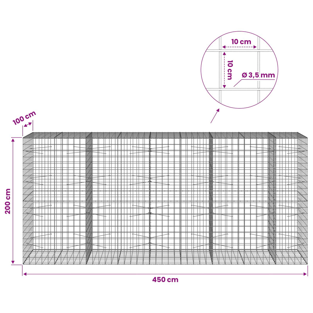 Gabion with 3.5 mm Wire and 10x10 cm Mesh 450x100x200 cm