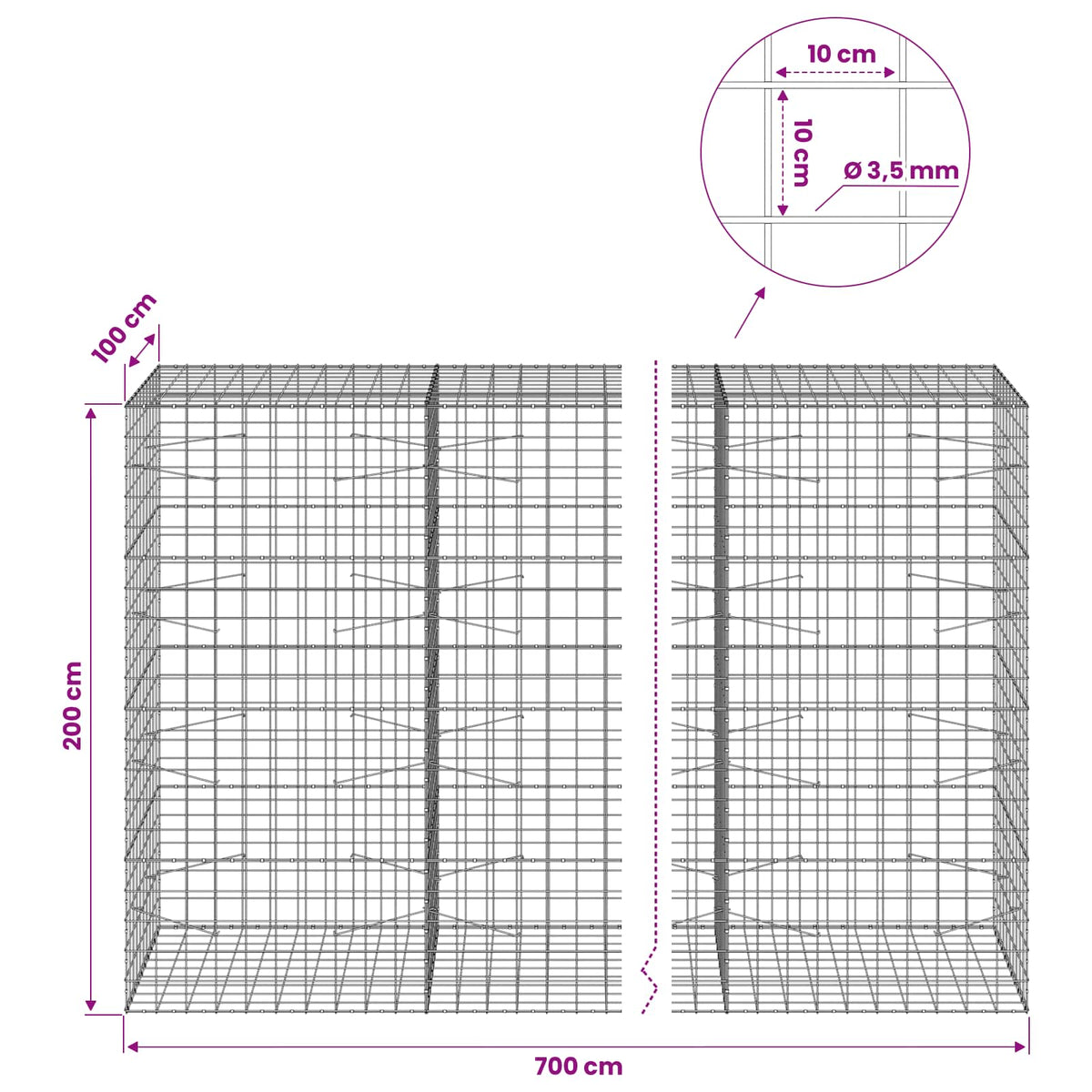 Gabion with 3.5 mm Wire and 10x10 cm Mesh 700x100x200 cm