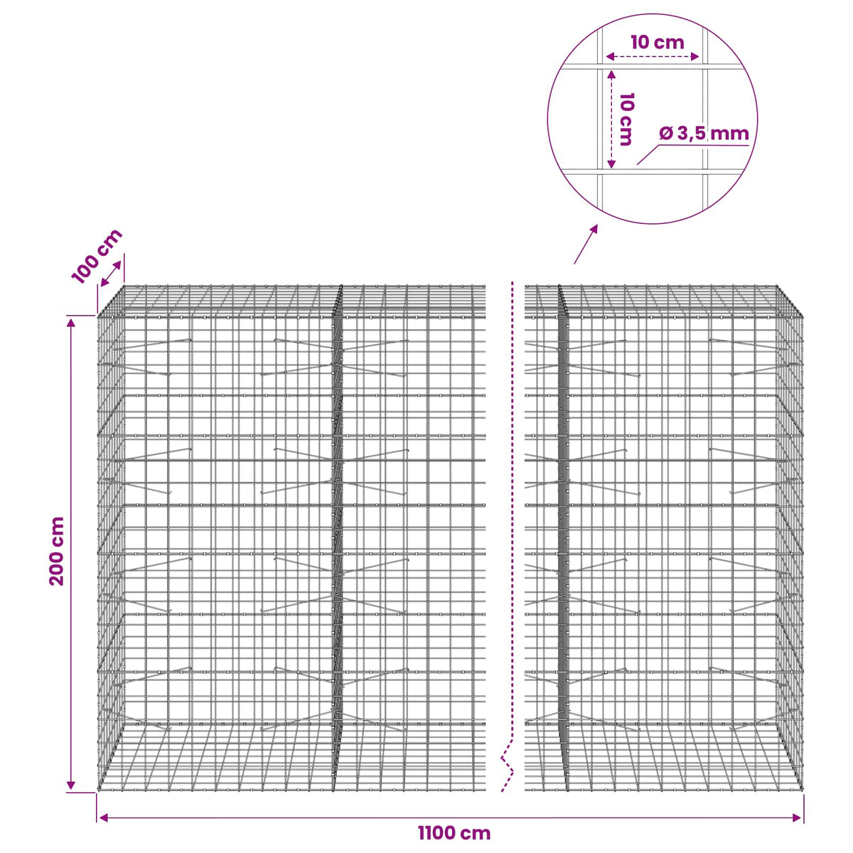 Gabion with 3.5 mm Wire and 10x10 cm Mesh 1100x100x200 cm
