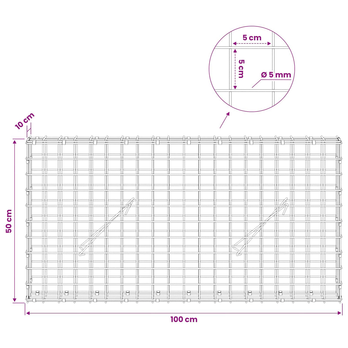 Gabion with 5 mm Wire and 5x5 cm Mesh 100x10x50 cm