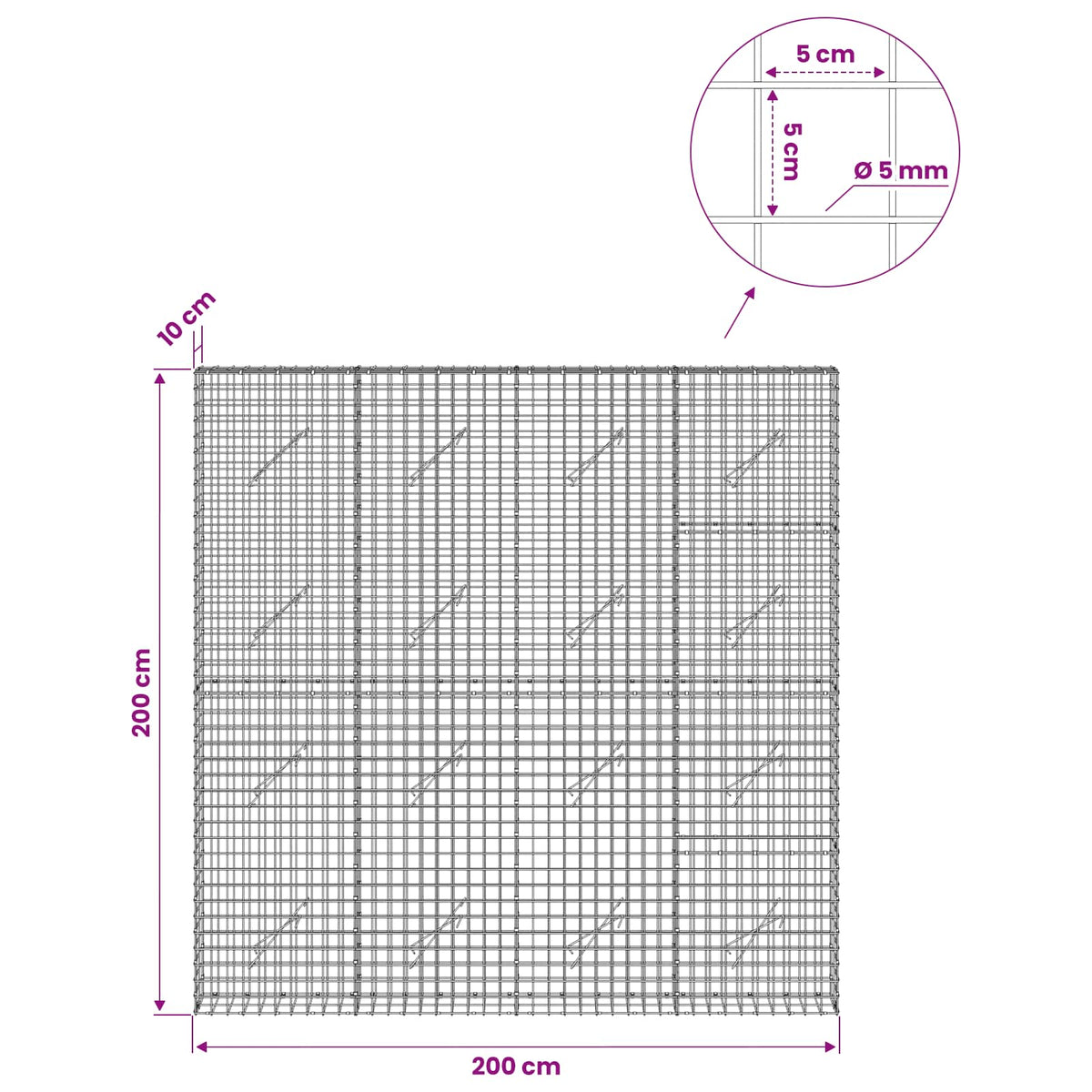 Gabion with 5 mm Wire and 5x5 cm Mesh 200x10x200 cm