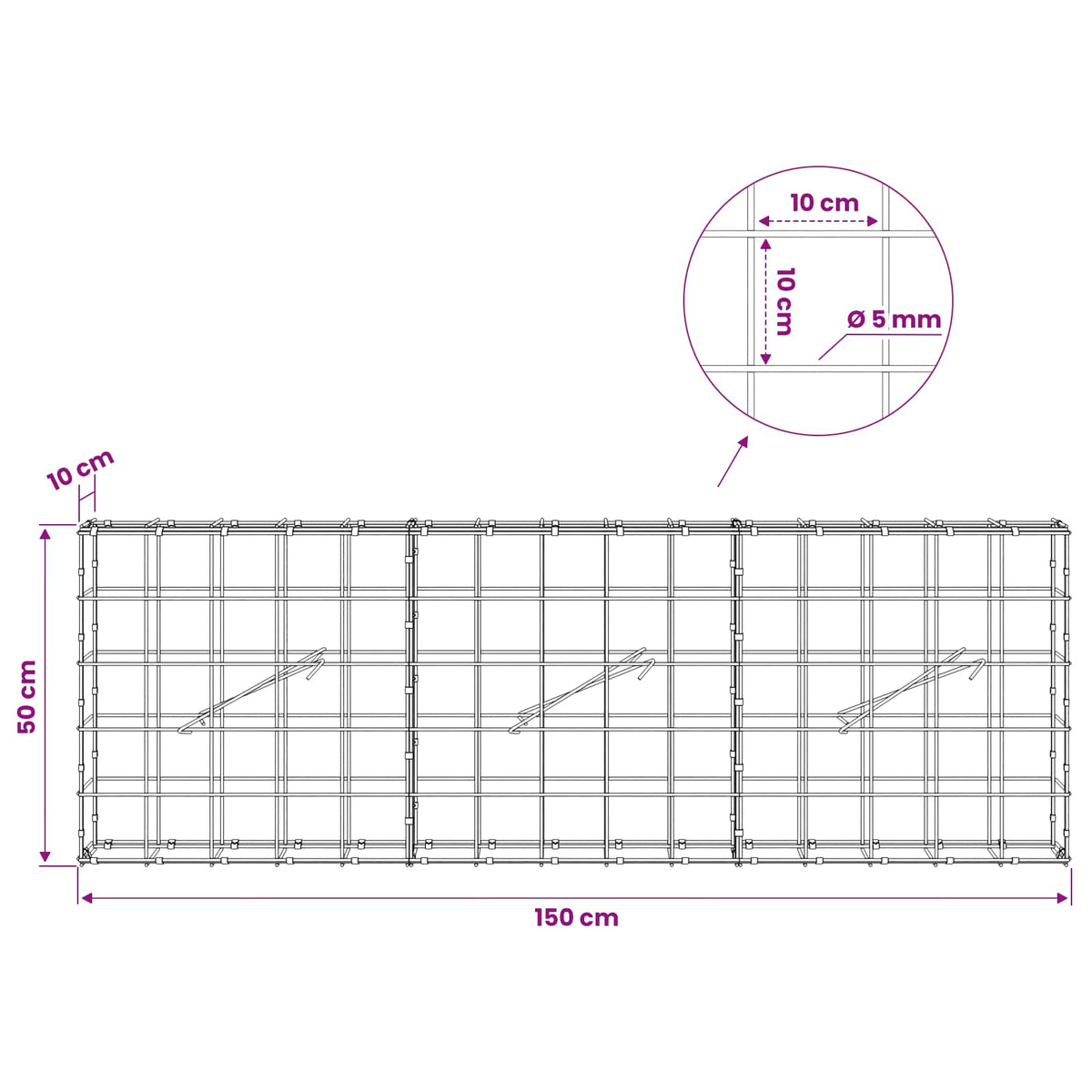 Gabion with 5 mm Wire and 10x10 cm Mesh 150x10x50 cm