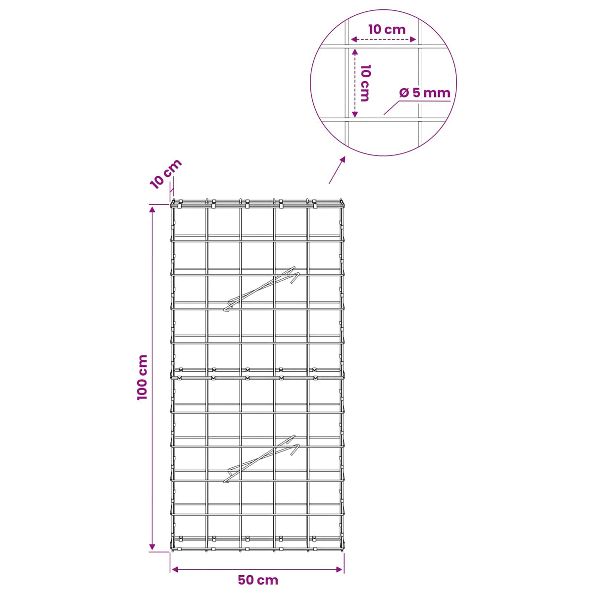 Gabion with 5 mm Wire and 10x10 cm Mesh 50x10x100 cm