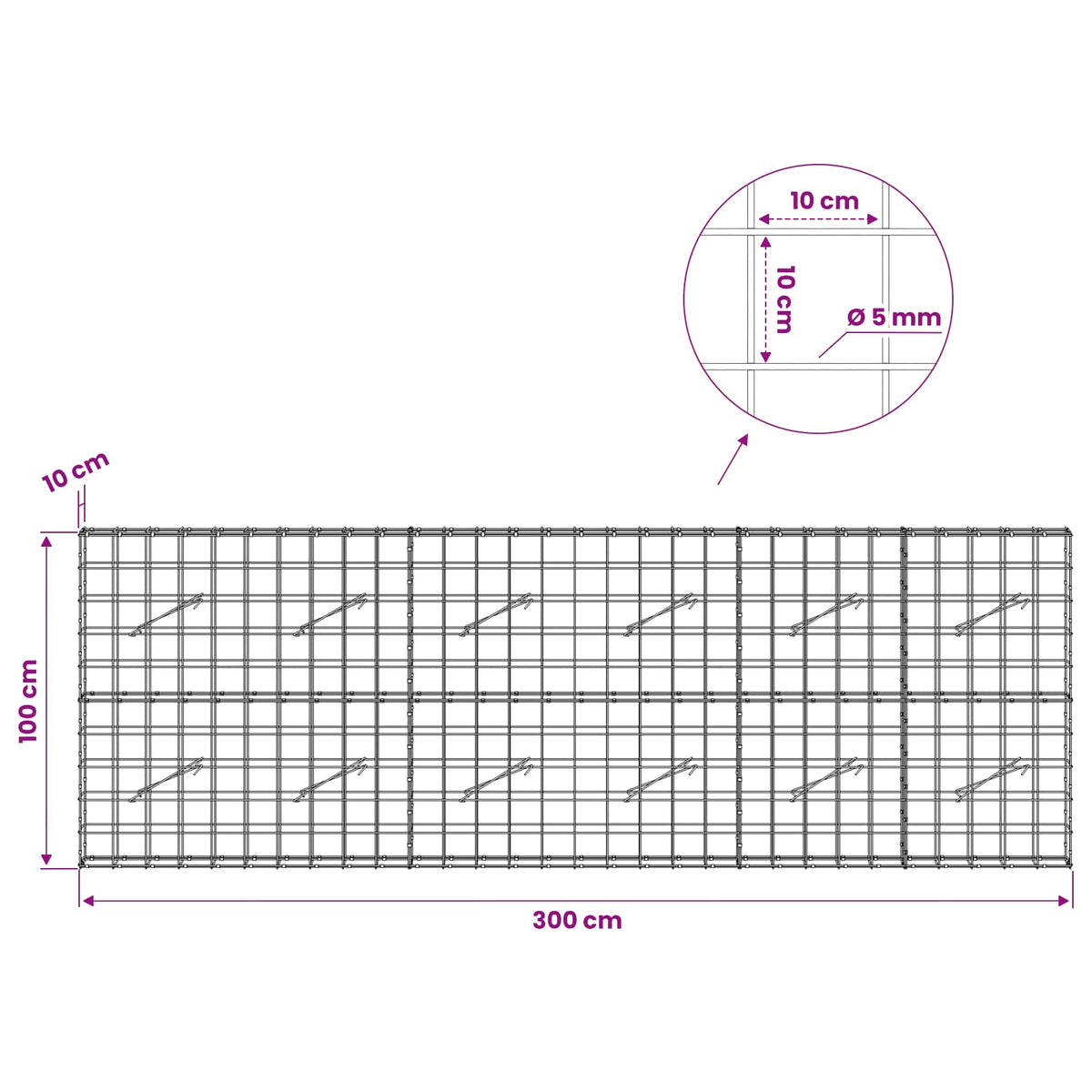 Gabion with 5 mm Wire and 10x10 cm Mesh 300x10x100 cm