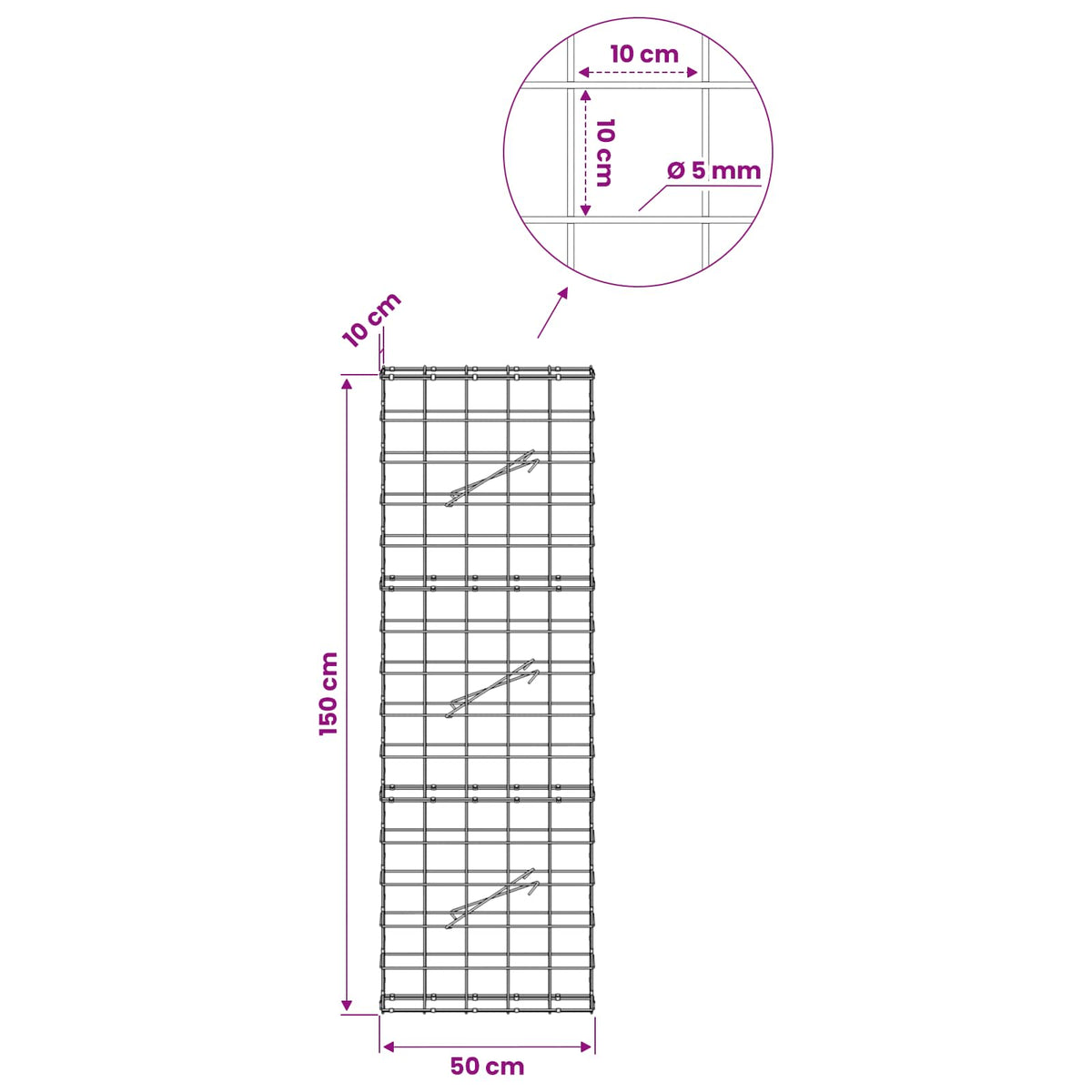 Gabion with 5 mm Wire and 10x10 cm Mesh 50x10x150 cm