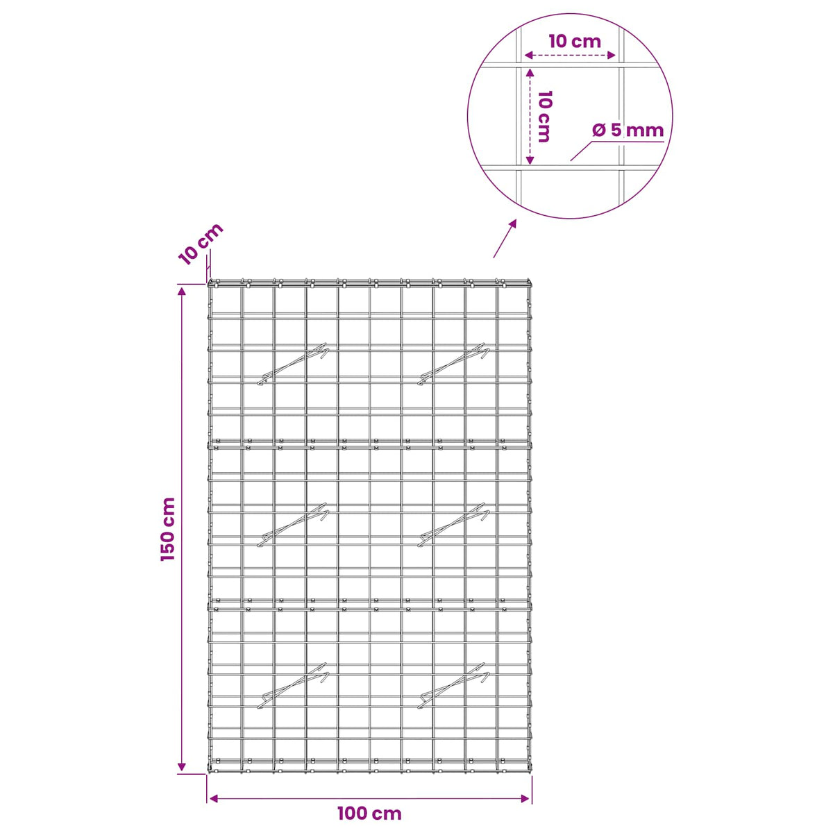 Gabion with 5 mm Wire and 10x10 cm Mesh 100x10x150 cm