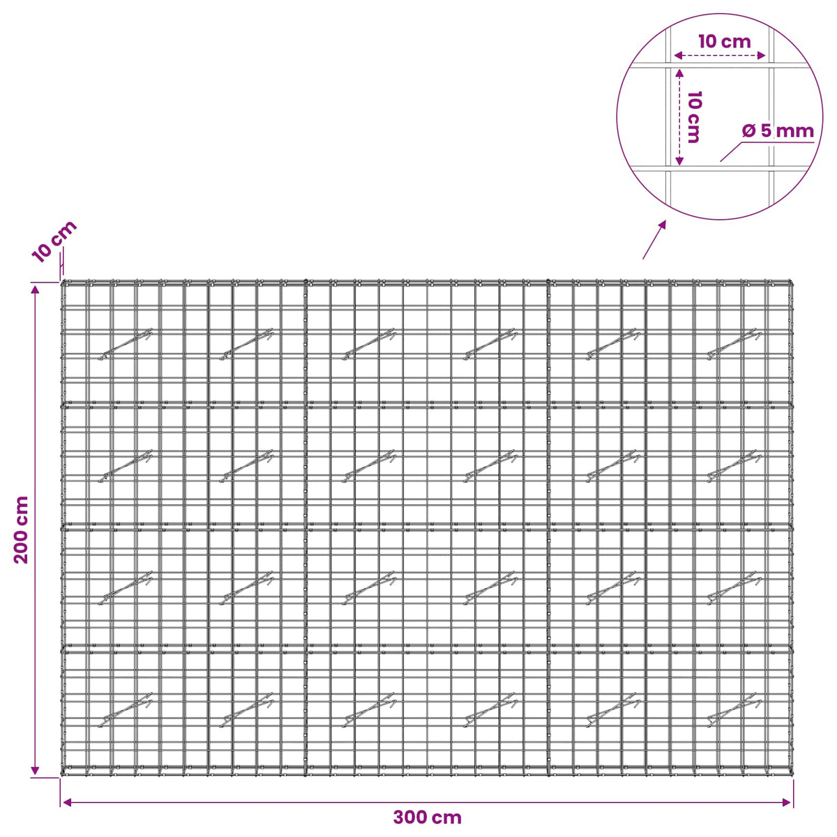 Gabion with 5 mm Wire and 10x10 cm Mesh 300x10x200 cm