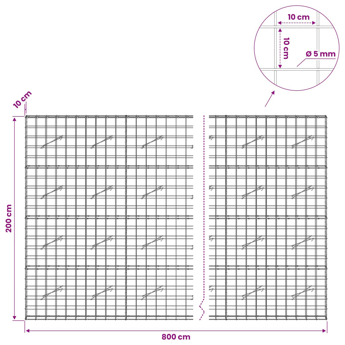 Gabion with 5 mm Wire and 10x10 cm Mesh 800x10x200 cm