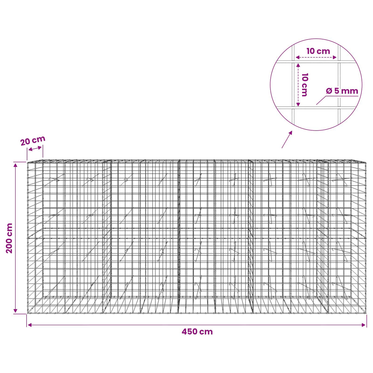 Gabion with 5 mm Wire and 10x10 cm Mesh 450x20x200 cm