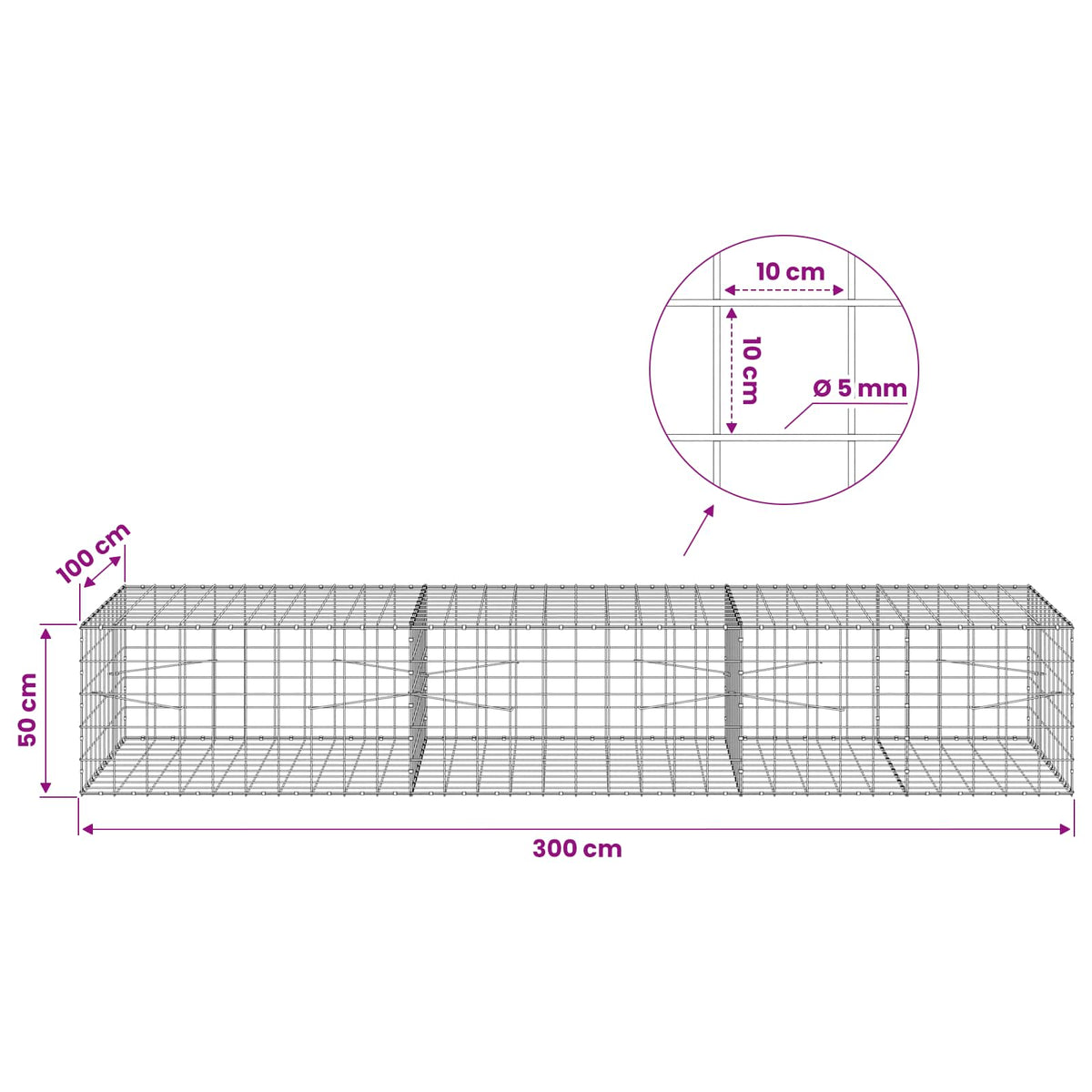 Gabion with 5 mm Wire and 10x10 cm Mesh 300x100x50 cm