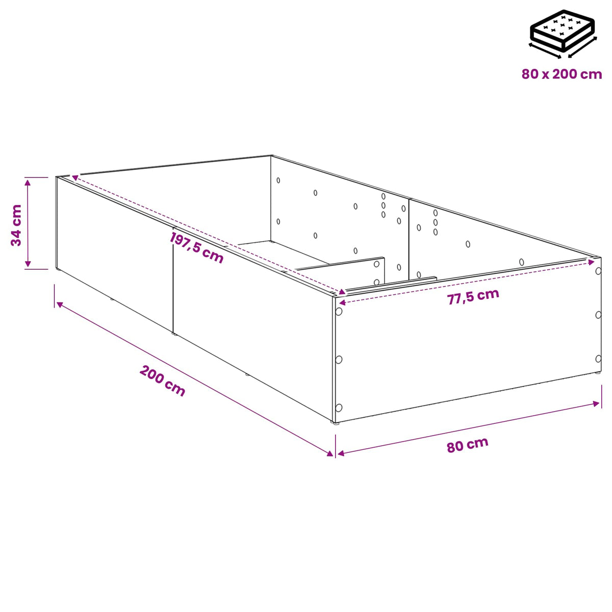 Bed Surround for Adjustable Bed Base Concrete Grey 80 x 200 cm