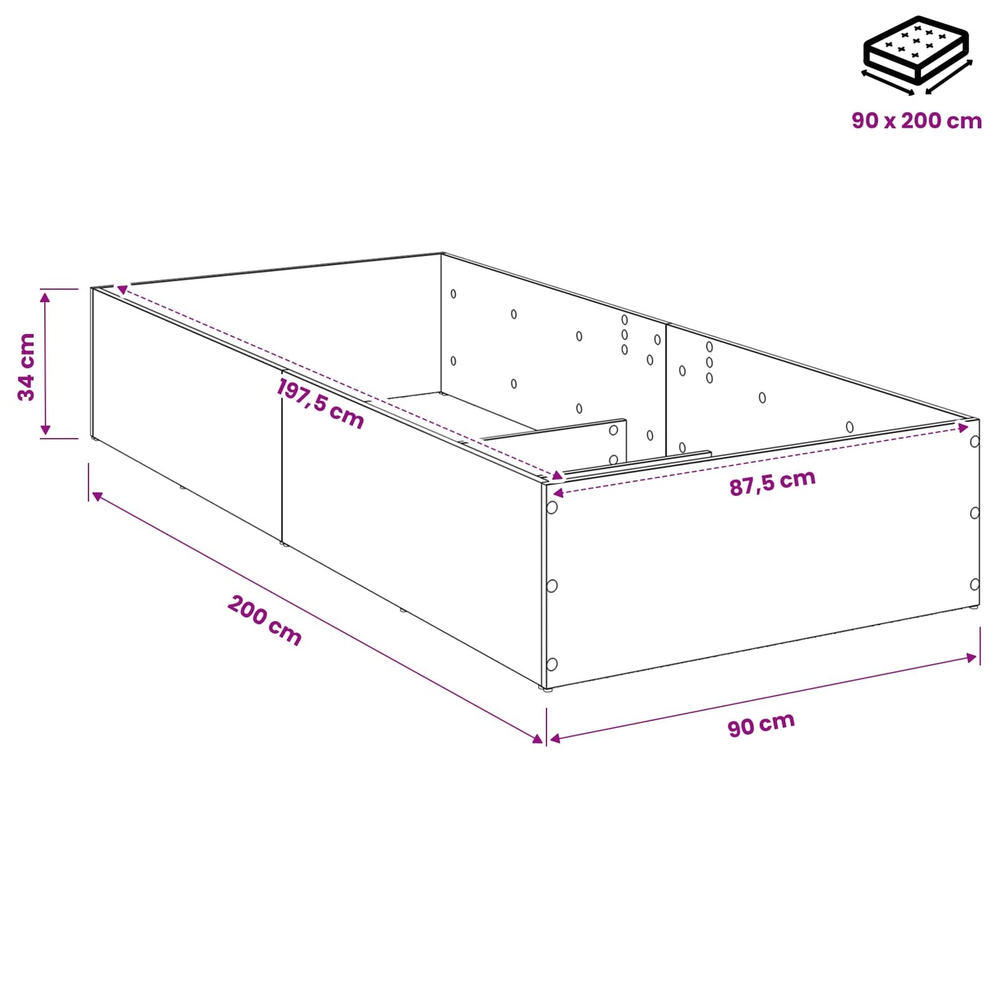 Bed Surround for Adjustable Bed Base Grey Sonoma 90 x 200 cm