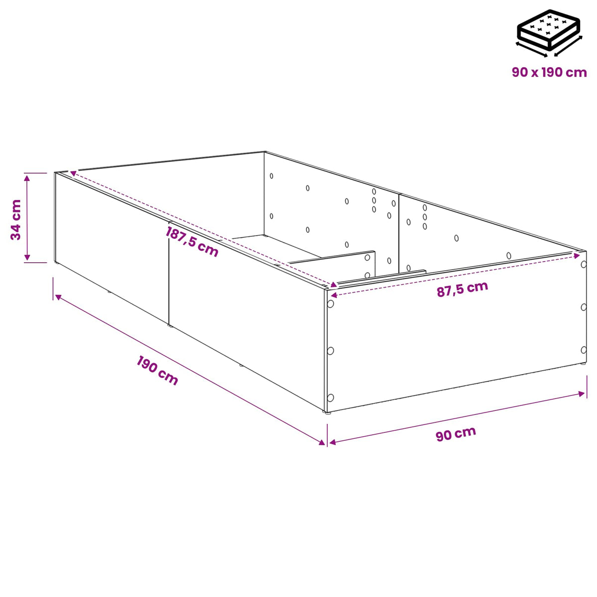 Bed Surround for Adjustable Bed Base Oak wood 90 x 190 cm