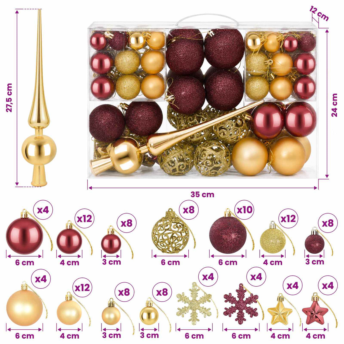 Christmas Ball Set 111 pcs Gold and Wine Red 6 cm Polystyrene