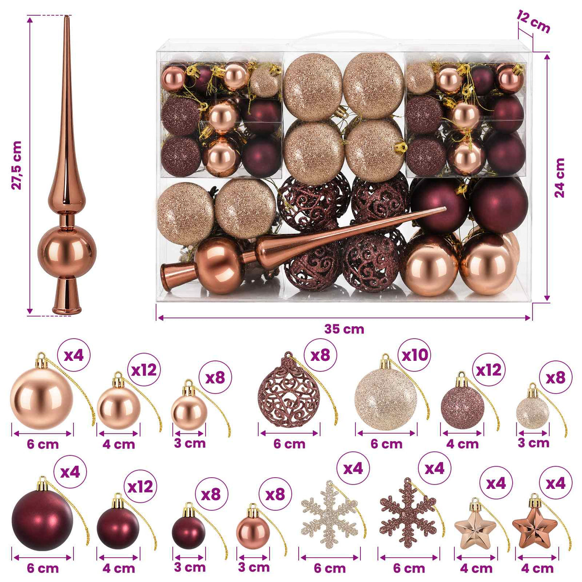 Christmas Ball Set 111 pcs Champagne and Brown 6 cm Polystyrene