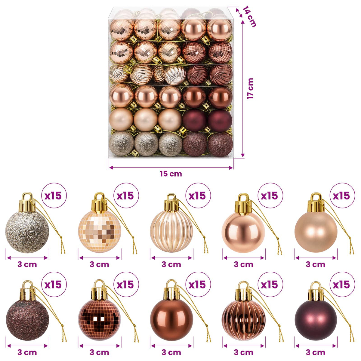 Christmas Ball Set 150 pcs Champagne and Brown 3 cm Polystyrene