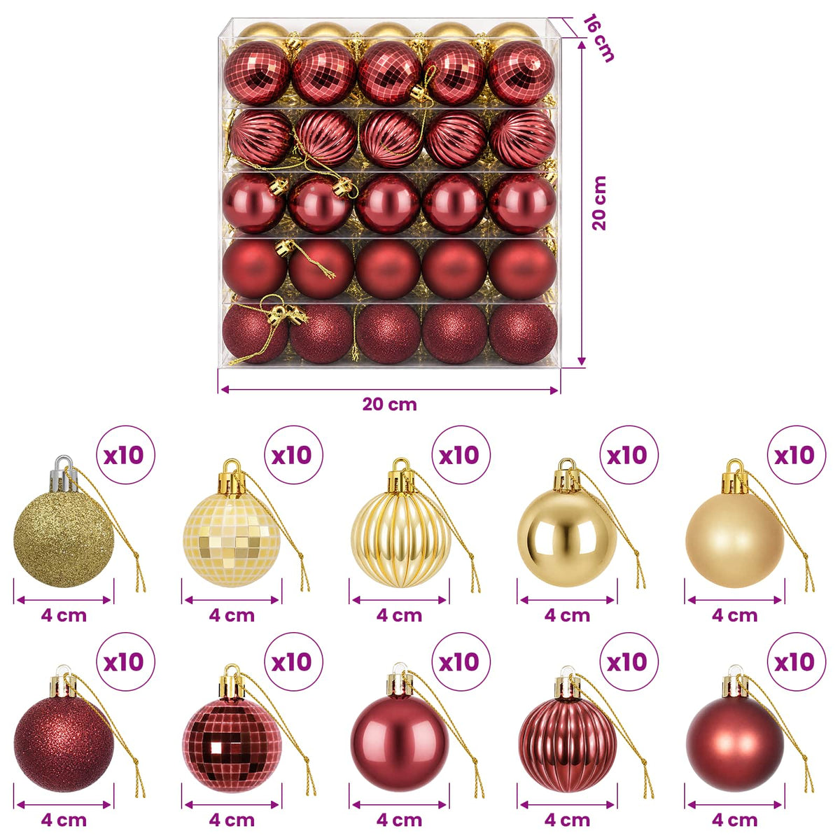 Christmas Ball Set 100 pcs Gold and Wine Red 4 cm Polystyrene