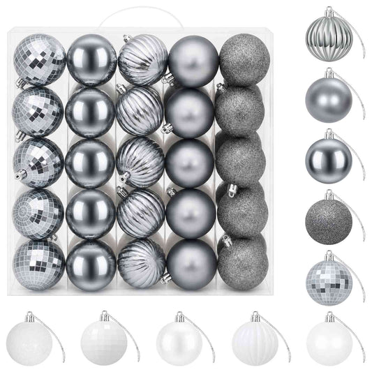 Christmas Ball Set 75 pcs White and Grey 6 cm Polystyrene
