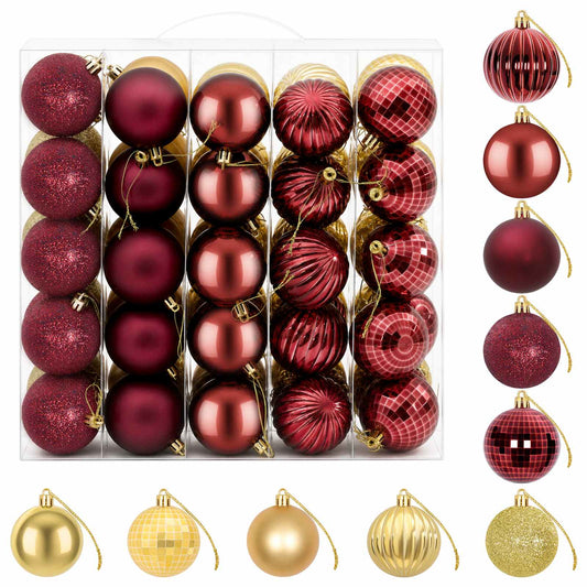 Christmas Ball Set 75 pcs Gold and Wine Red 6 cm Polystyrene