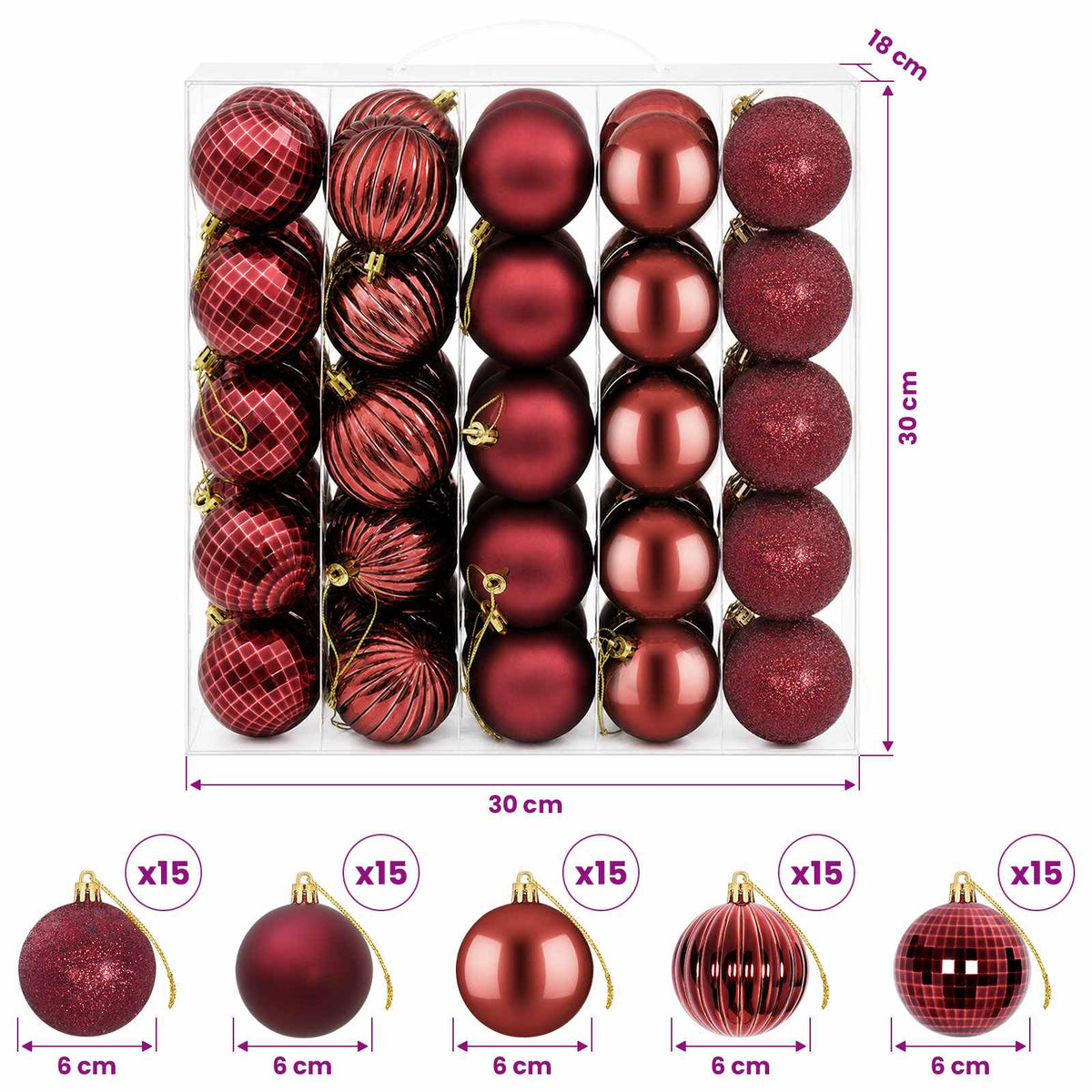 Christmas Ball Set 75 pcs Wine Red 6 cm Polystyrene