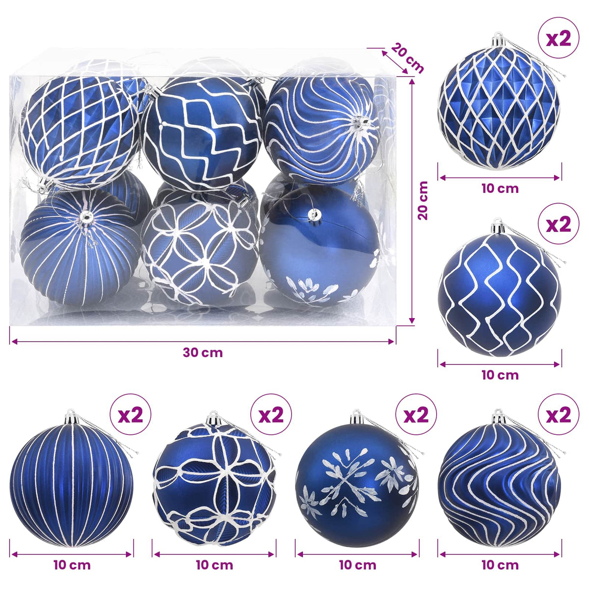 Christmas Ball Set XL 12 pcs Blue and White 10 cm Polystyrene