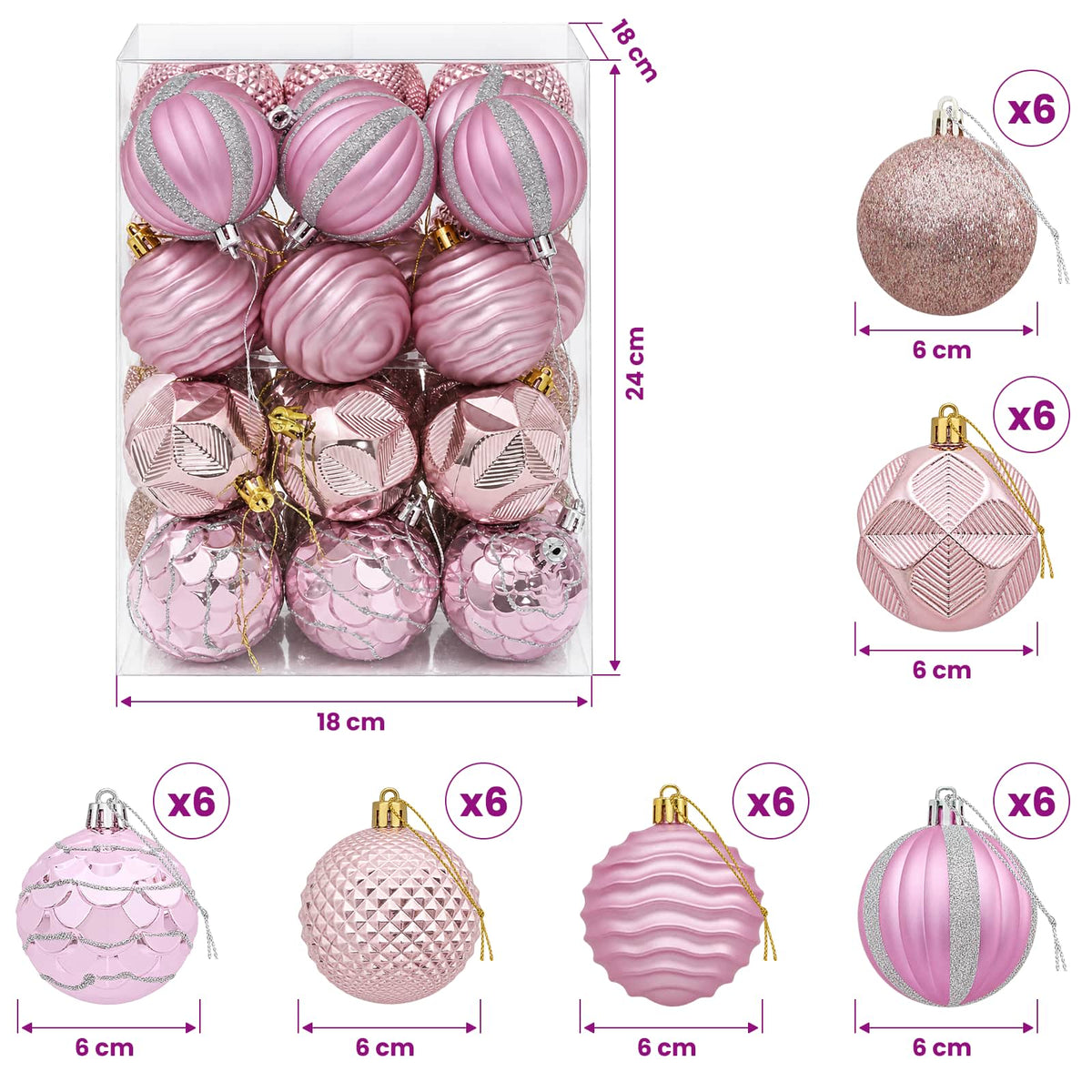Christmas Ball Set 36 pcs Pink 6 cm Polystyrene