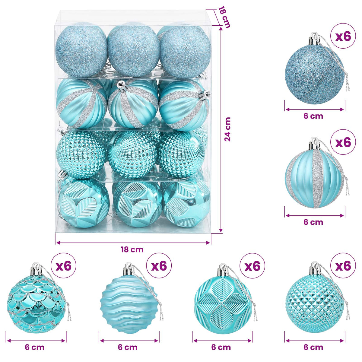 Christmas Ball Set 36 pcs Turquoise 6 cm Polystyrene