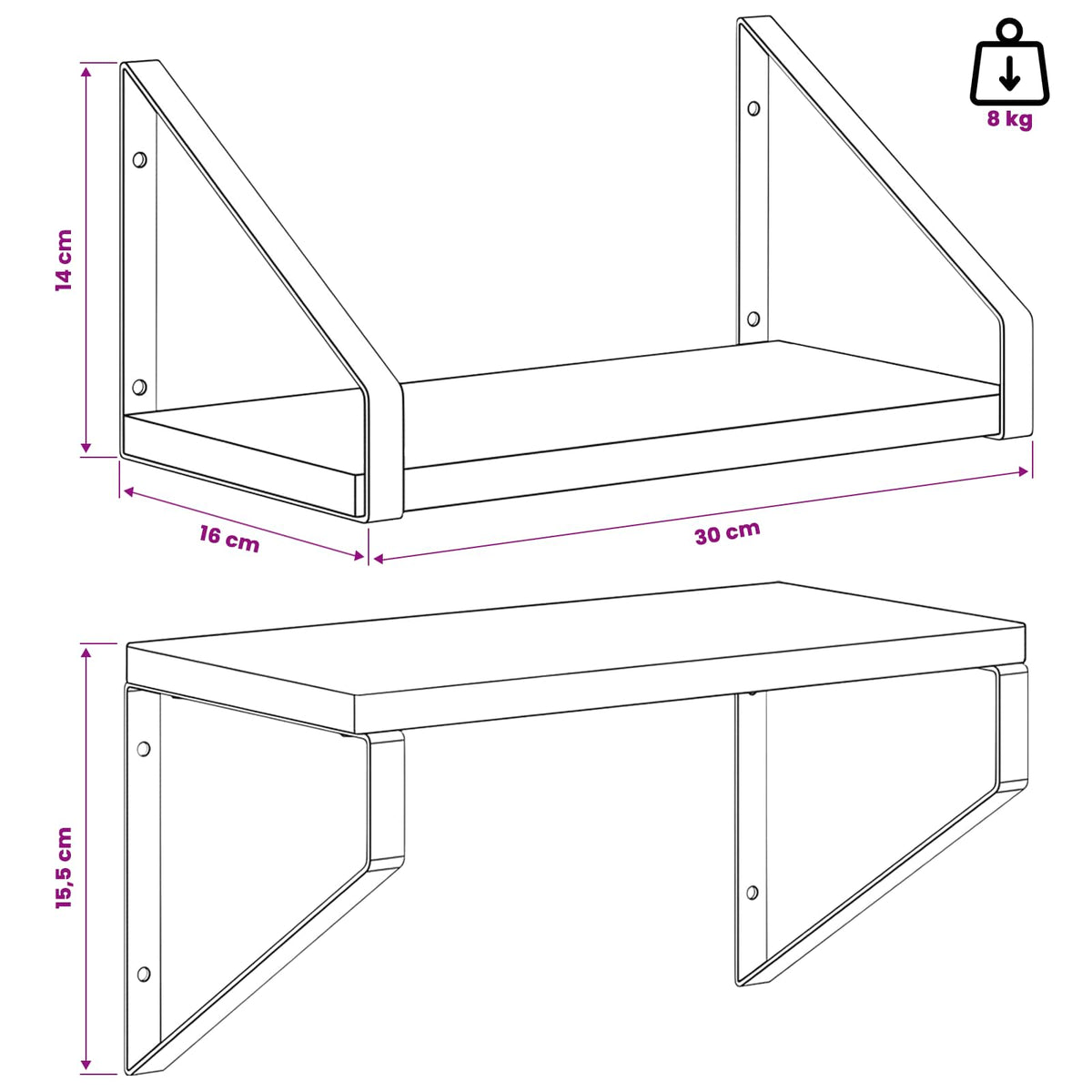Wall Shelves 2 pcs Black Oak 30 x 16 x 15.5 cm