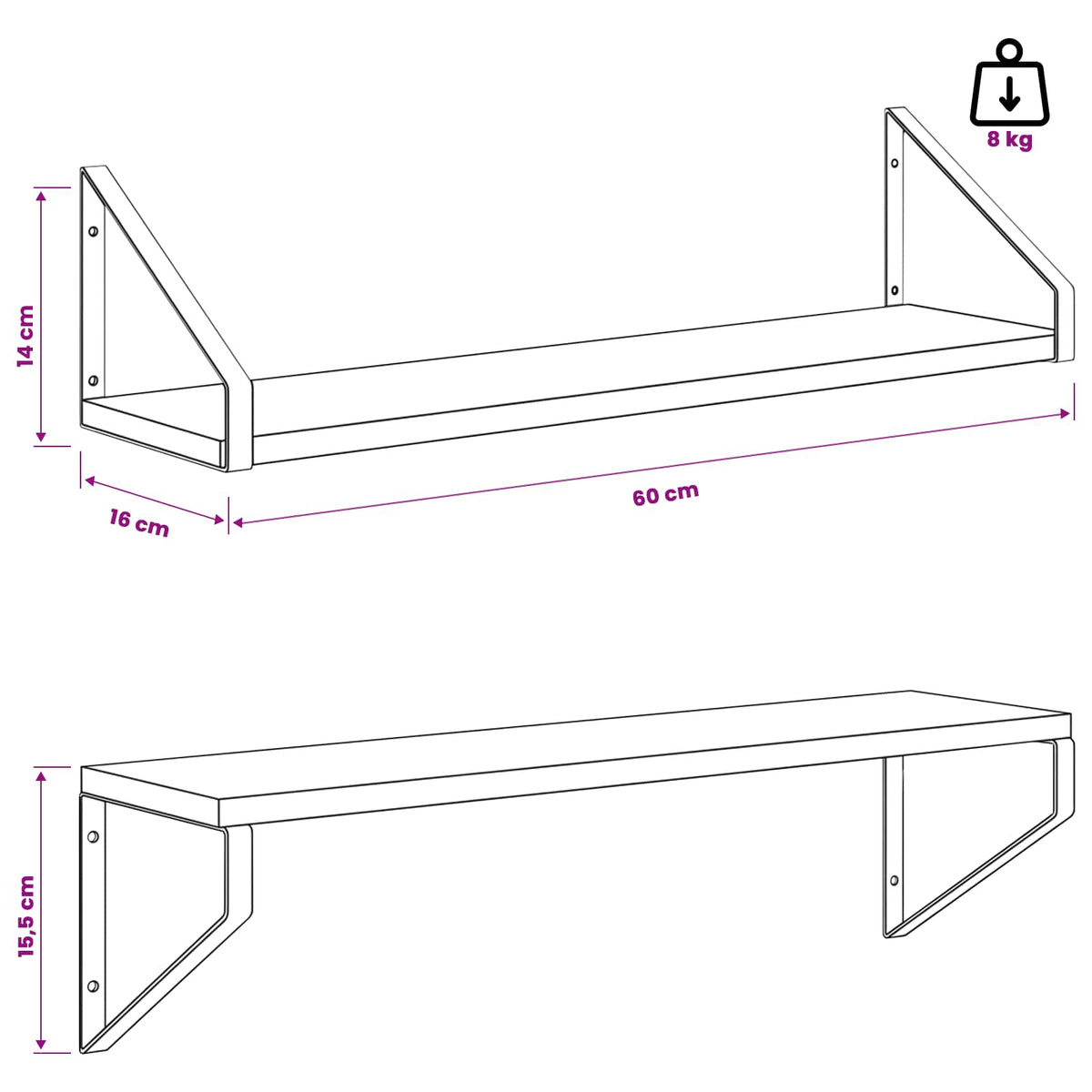 Wall Shelves 2 pcs Old Wood 60 x 16 x 15.5 cm