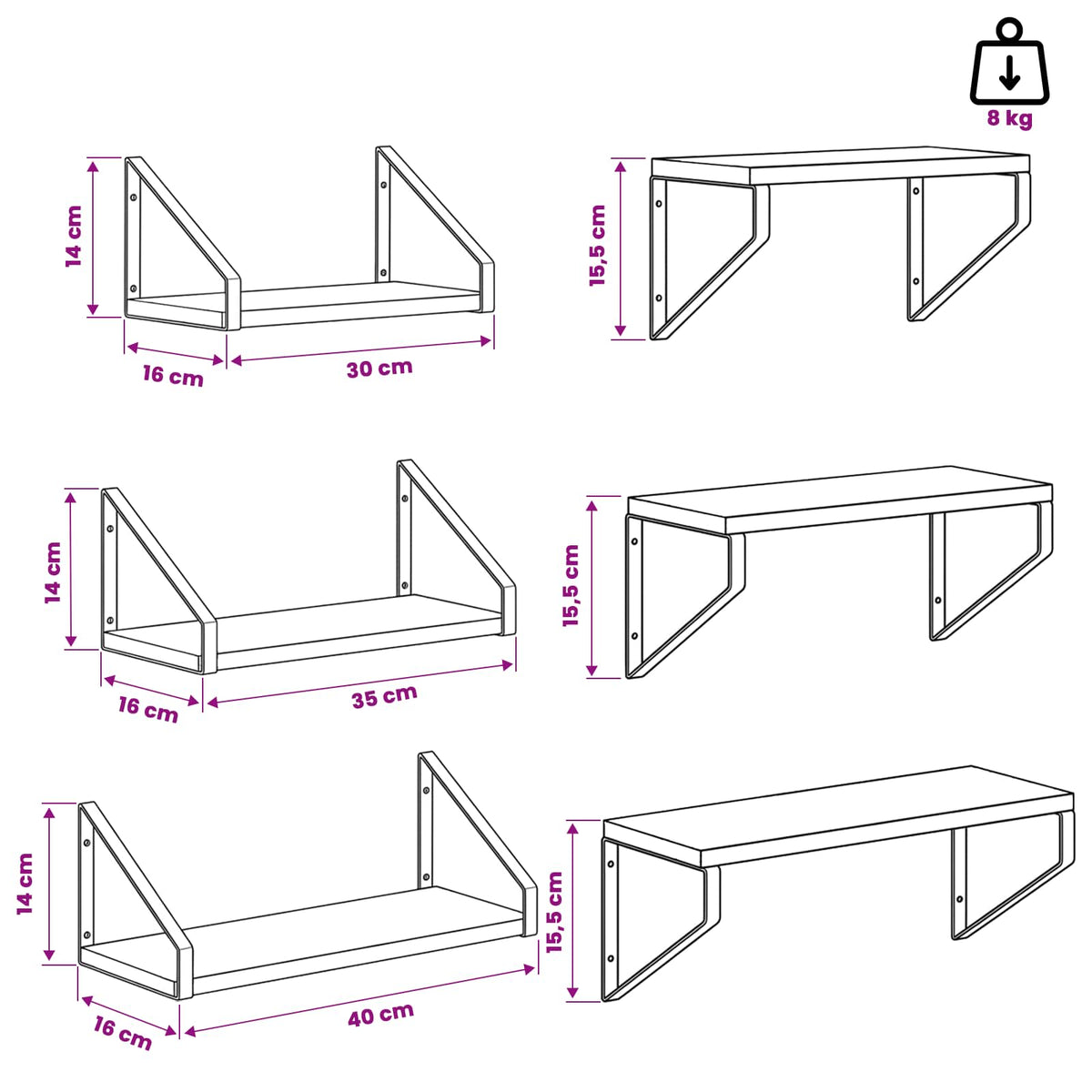 Wall Shelves 6 pcs Artisan Oak 40 x 16 x 15.5 cm