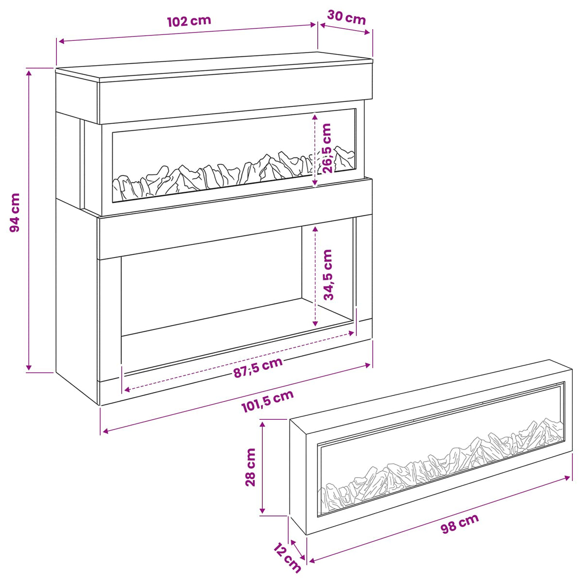 Electric Fireplace Artisan Oak 102 x 30 x 94 cm Engineered wood