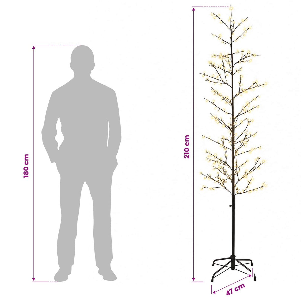 Micro Birch Christmas Tree Black 47 x 210 cm Steel 567 LEDs