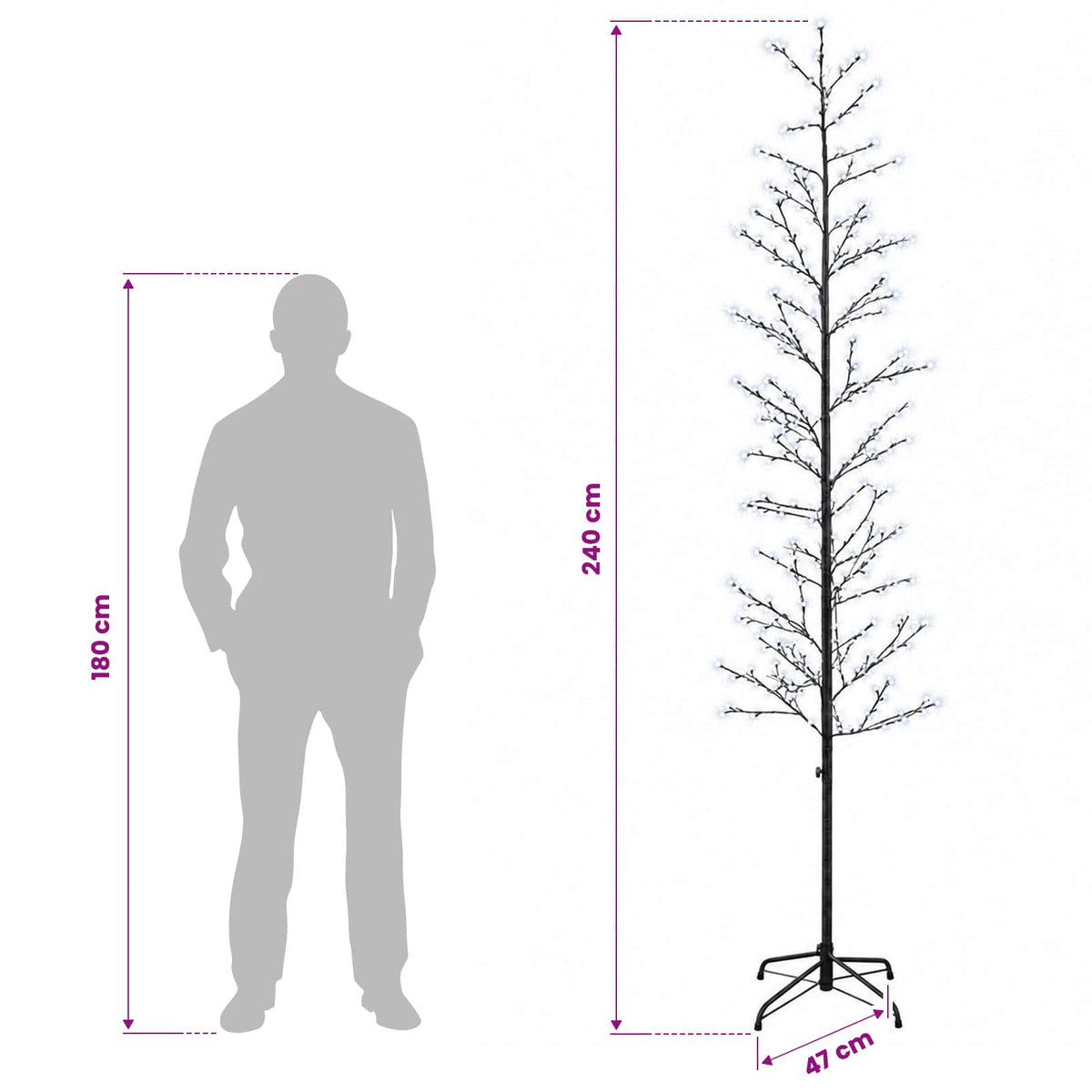 Micro Birch Christmas Tree Black 47 x 240 cm Steel 675 LEDs