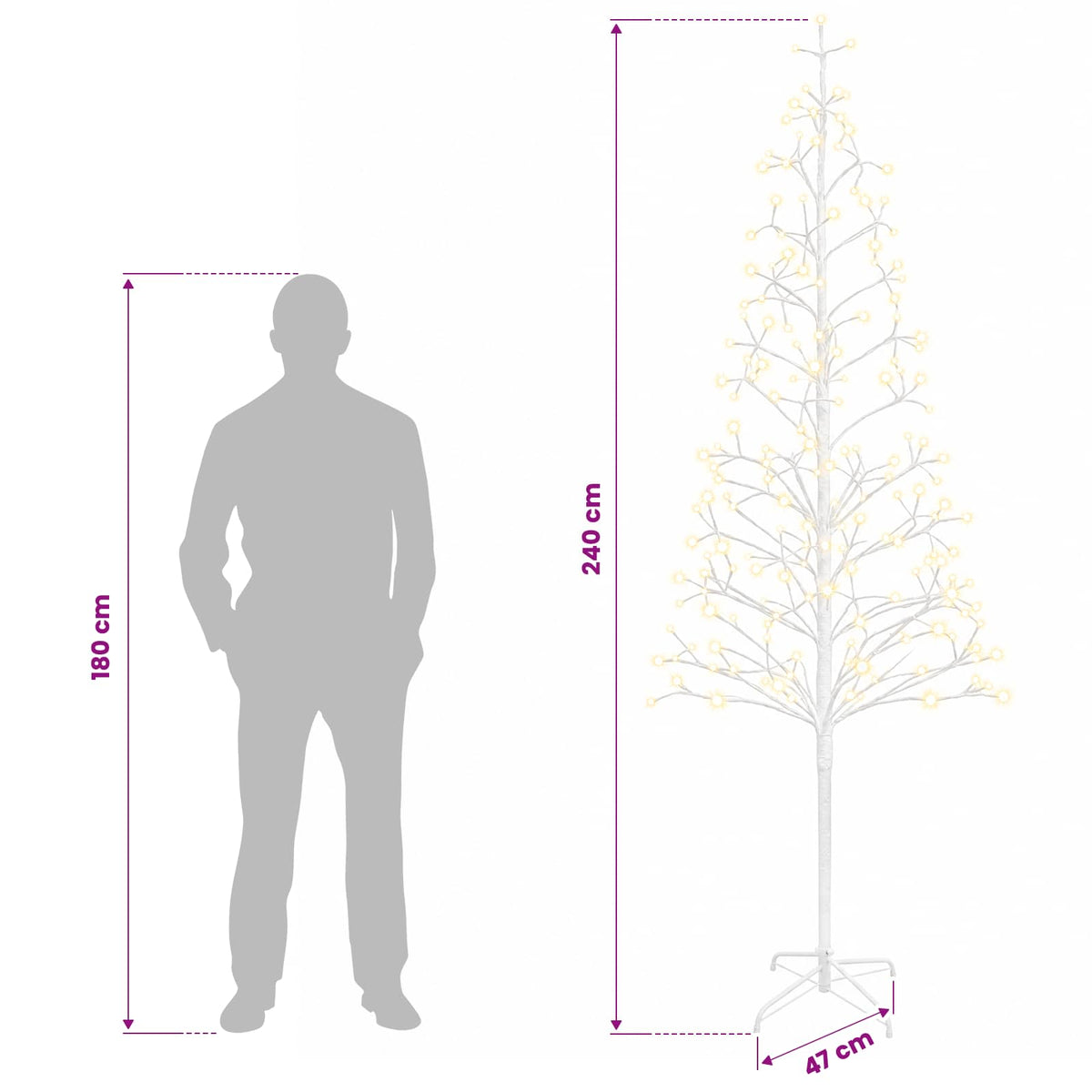 LED String Christmas Tree White 47 x 240 cm Steel 268 LEDs