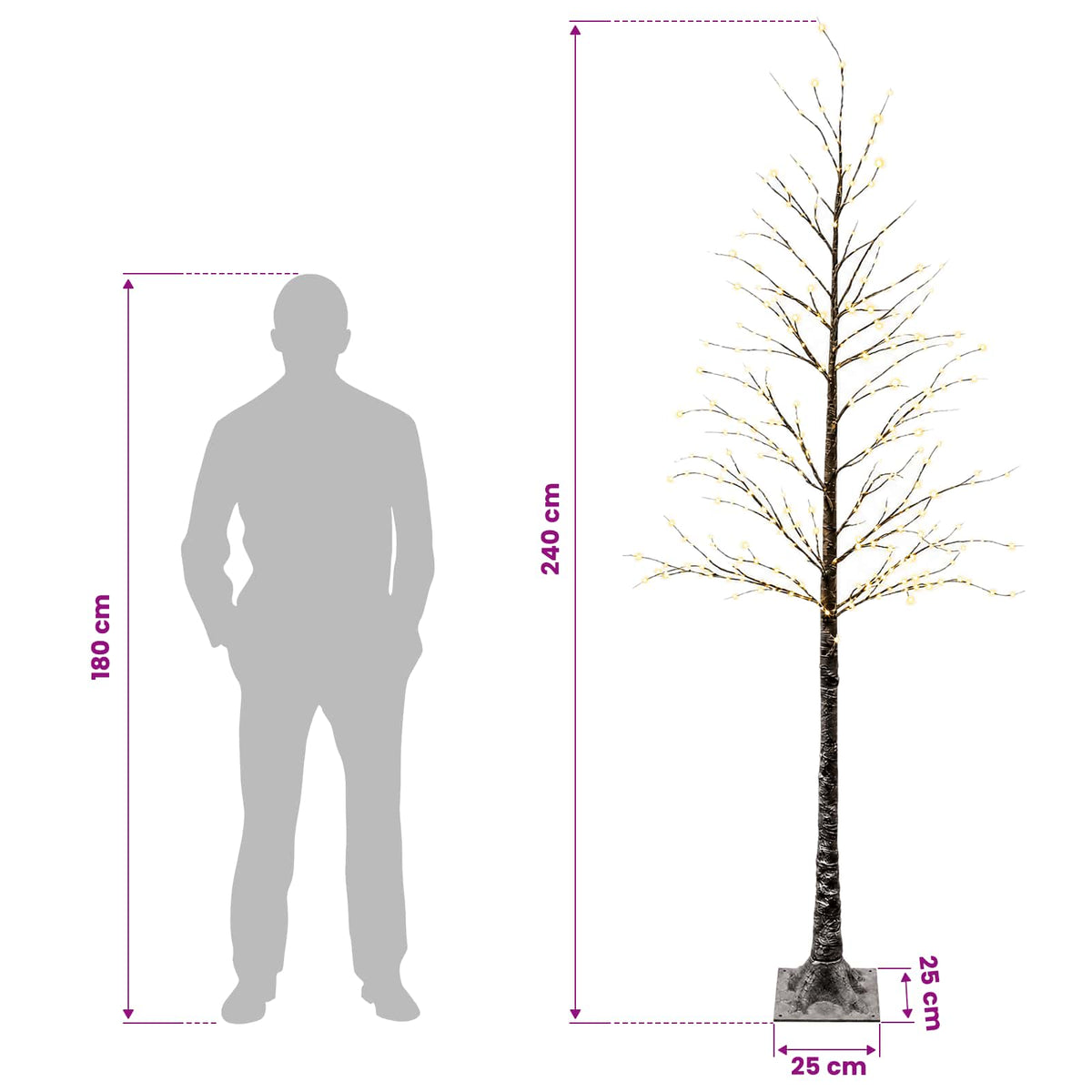 Snow-Covered LED Christmas Tree Brown 25 x 25 x 240 cm Plastic