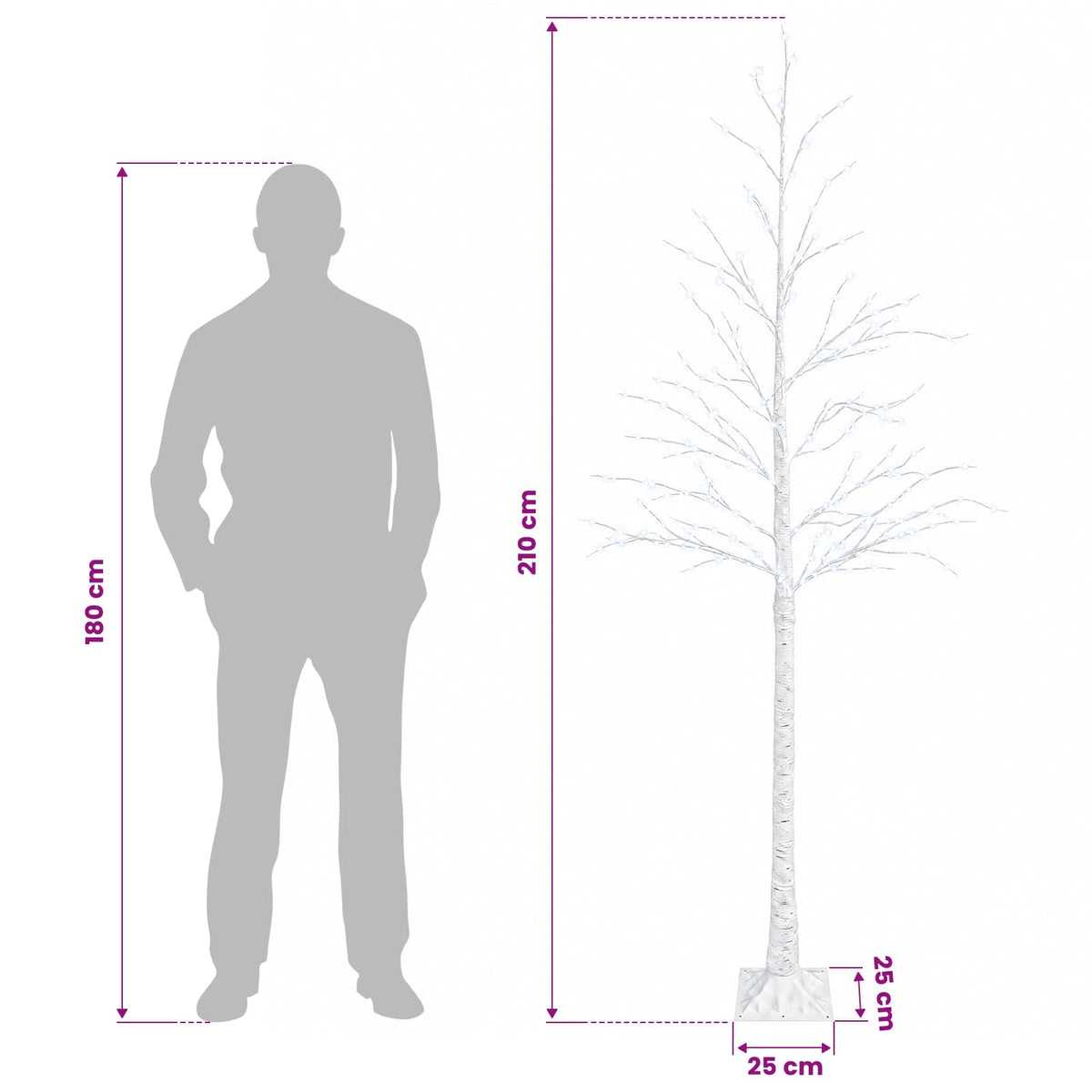 Birch Christmas Tree White 25 x 25 x 210 cm Plastic 406 LEDs