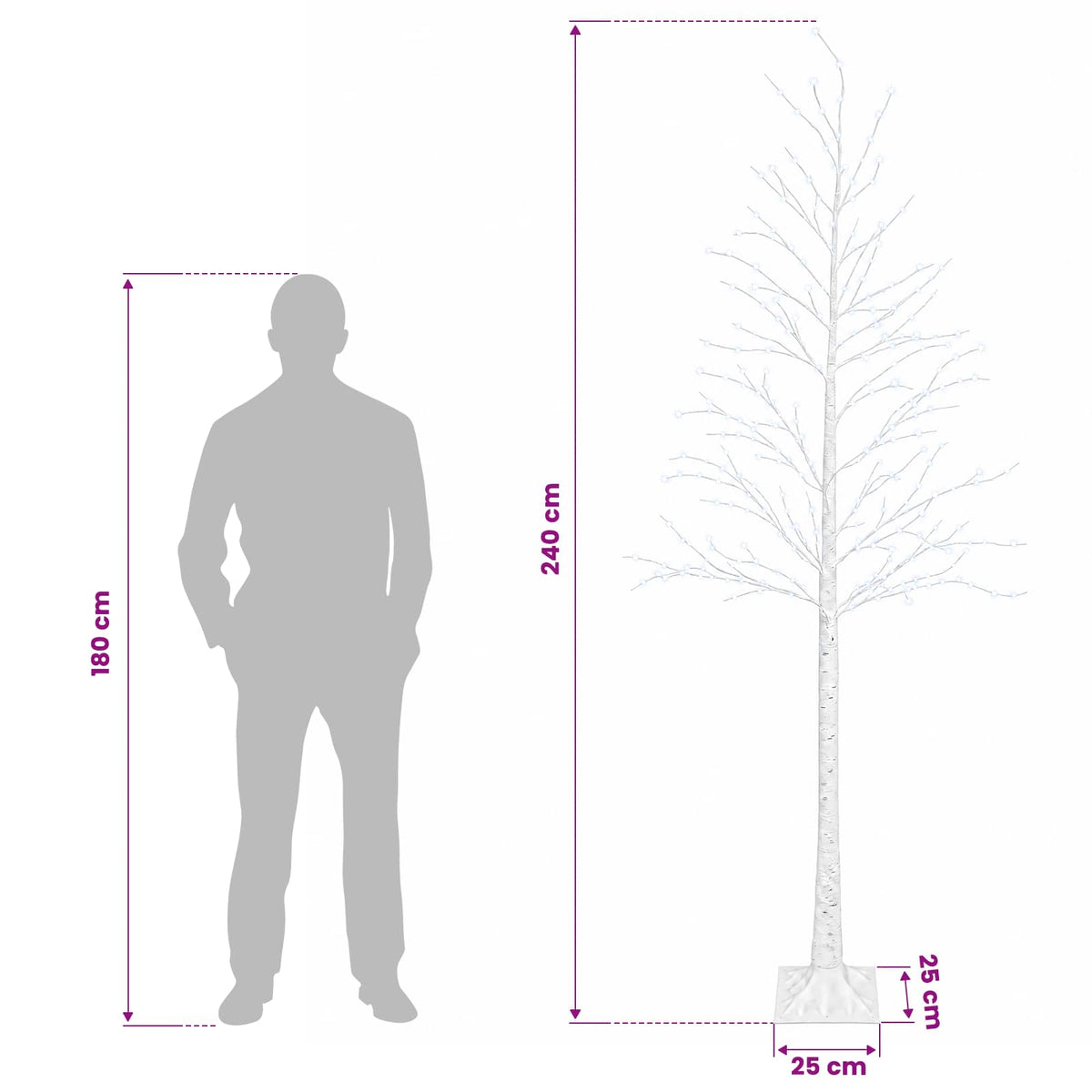 Birch Christmas Tree White 25 x 25 x 240 cm Plastic 493 LEDs