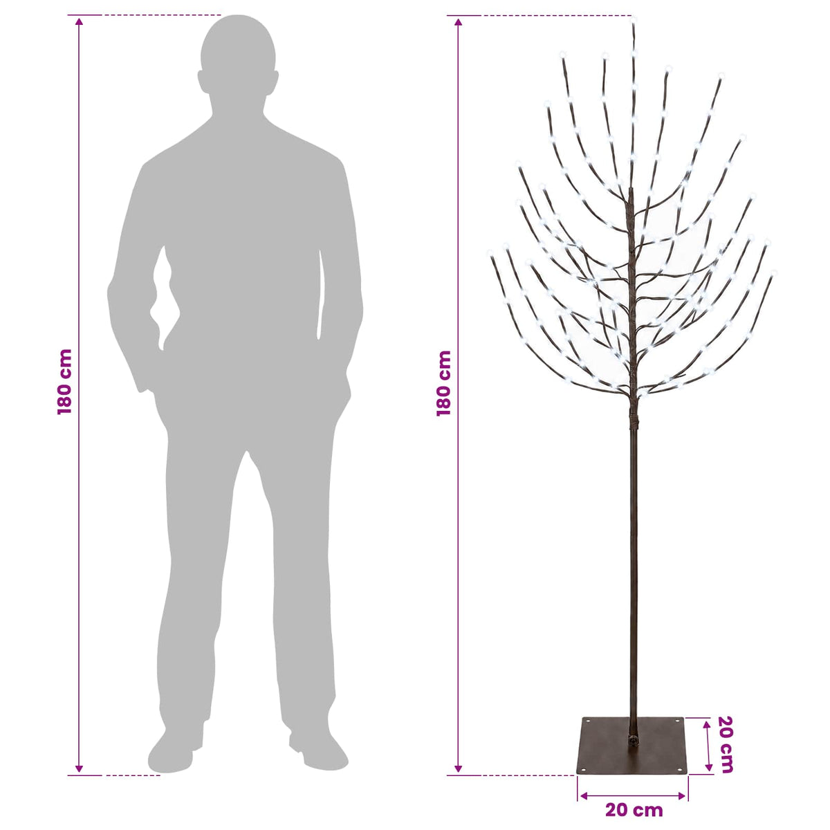 LED Christmas Tree Black 20 x 20 x 180 cm Steel 160 LEDs