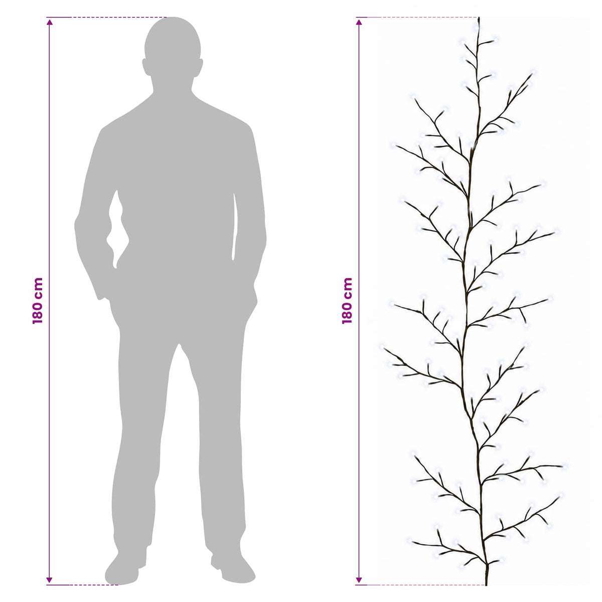 LED Willow Vine Christmas Decoration 2 pcs Black 180 cm Steel