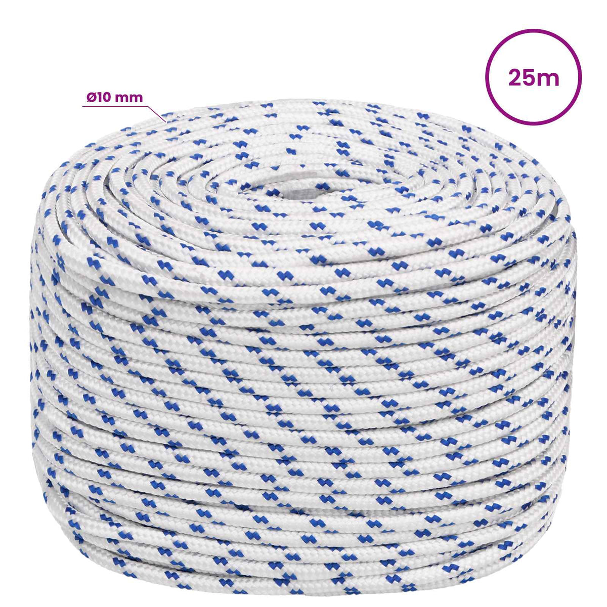 Multipurpose Utility Rope 10 mm 25 m White and Blue PP