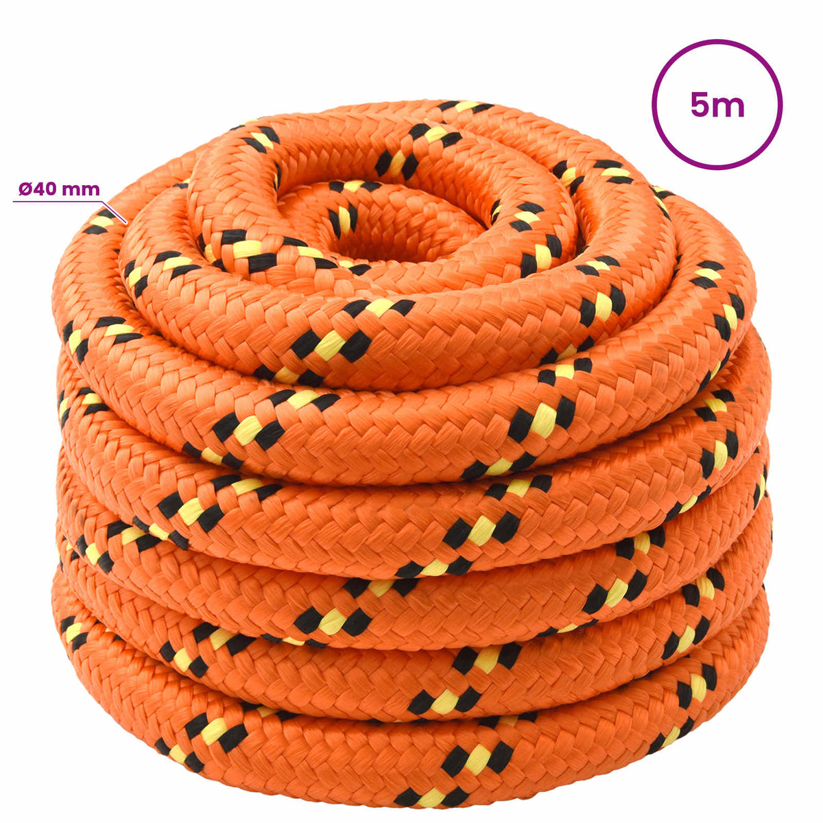 Multipurpose Utility Rope 40 mm 5 m Orange PP 9600 kg Max Load