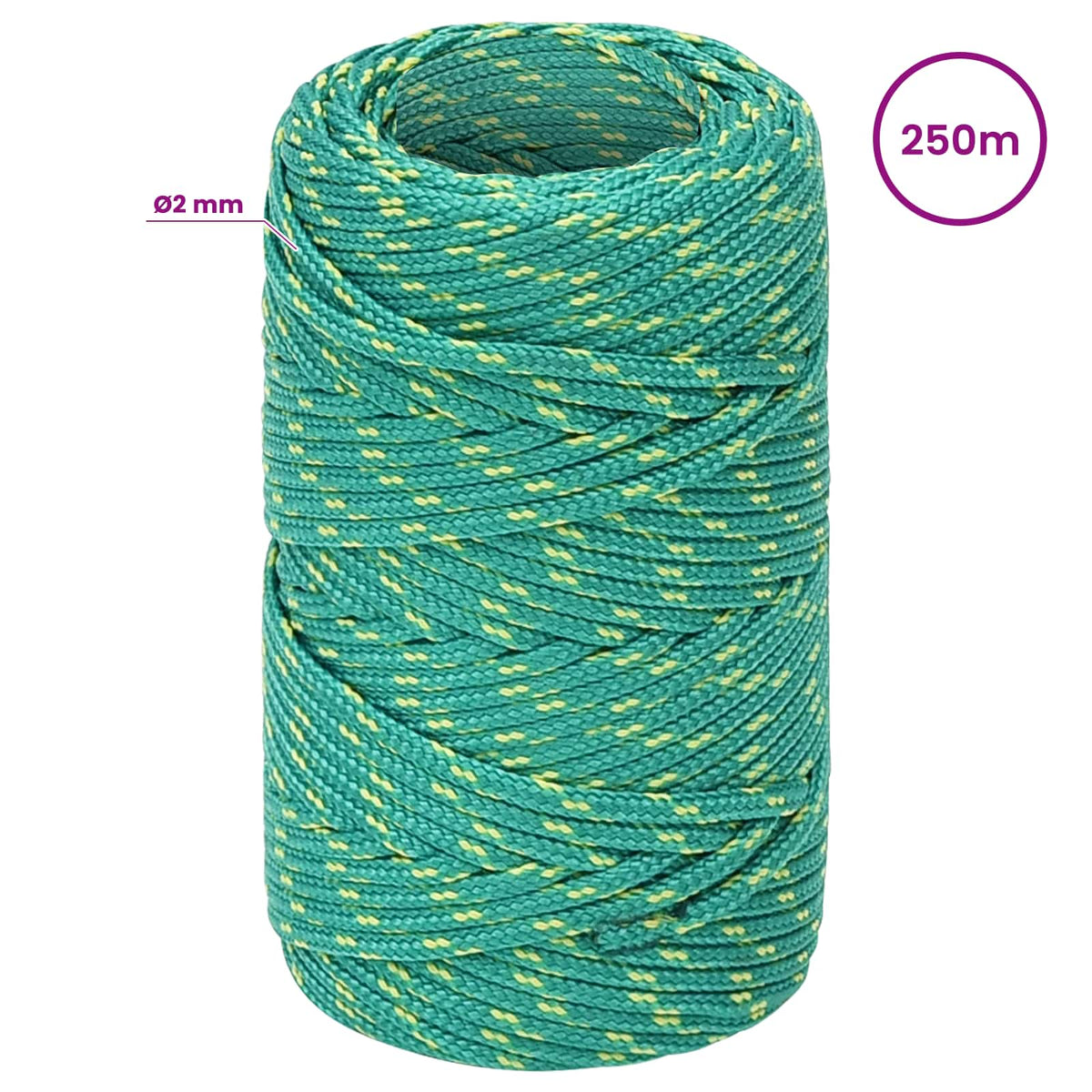 Multipurpose Utility Rope 2 mm 250 m Green PP 27 kg Max Load